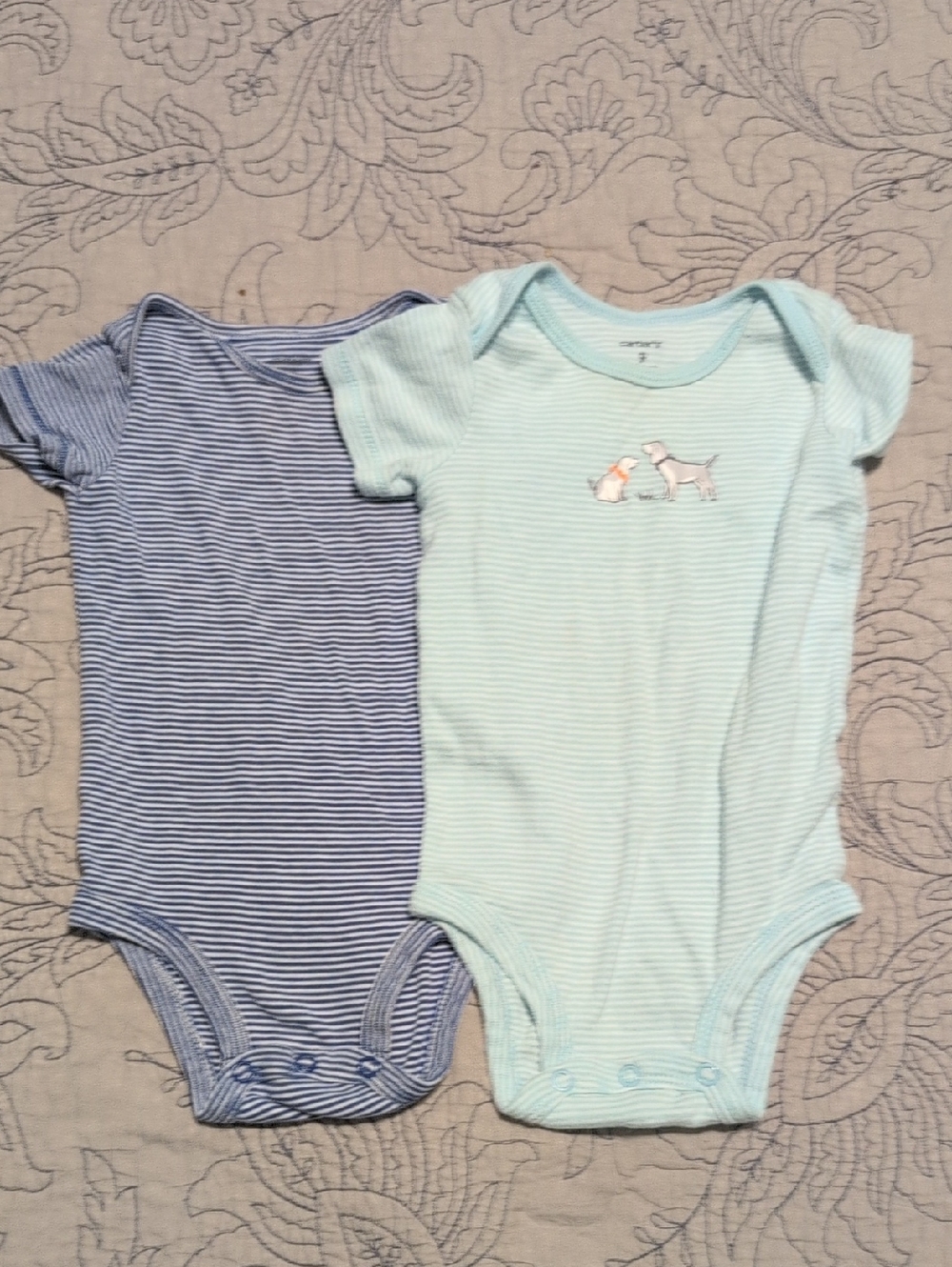 Carter's 2-Pack Short-Sleeve Striped One-Pieces in Navy & Light Aqua